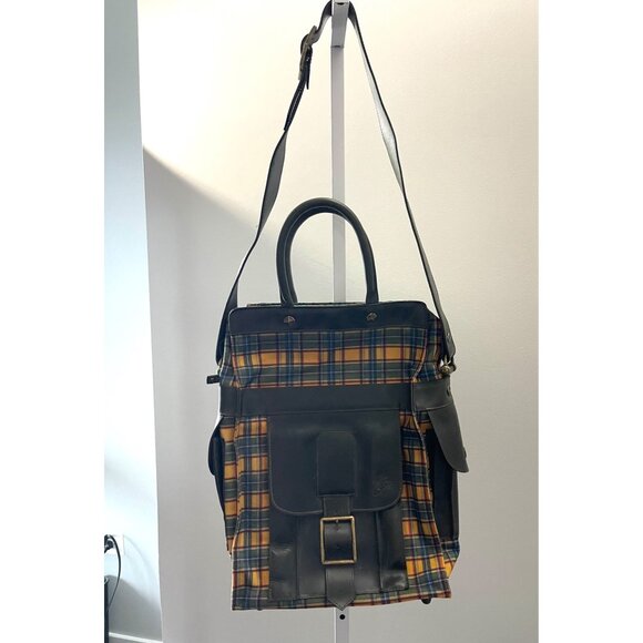 John Fluevog "Eddie Weekend" Plaid Canvas & Leather Tote - Picture 6 of 15